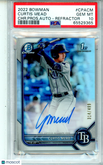 2022 Bowman Chrome Prospect Autographs Curtis Mead #CPACM CHR. Pros. Auto Refractor /499 PSA 10