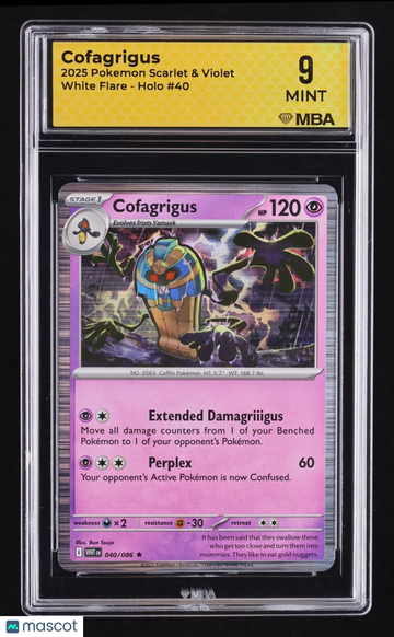 2025 Pokemon Scarlet & Violet White Flare Cofagrigus Holo MBA 9 #40