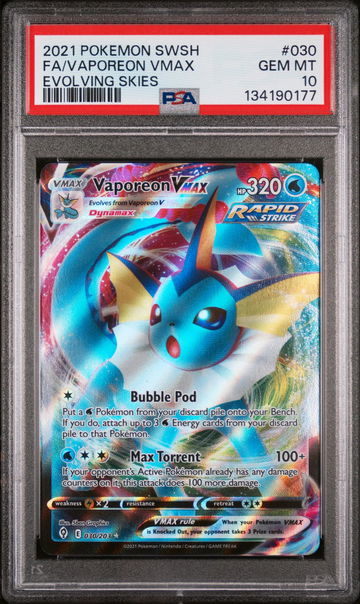 2021 Pokemon Sword and Shield Evolving Skies Vaporeon Vmax #30 PSA 10