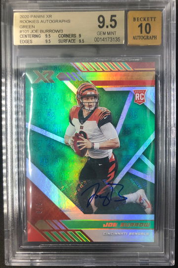 JOE BURROW 2020 Panini XR RC SSP #101 Green Auto #2/3 BGS 9.5 GEM MINT 10 Auto