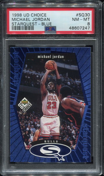 Michael Jordan, PSA 8, 1998 Upper Deck Choice Starquest Blue SQ30 Chicago Bulls