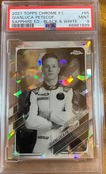 2021 TOPPS CHROME F1 GIANLUCA PETECOF SAPPHIRE NEGATIVE SP /100 #65 PSA 9 MINT