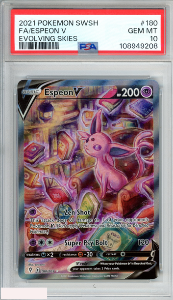 2021 POKEMON SWORD AND SHIELD EVOLVING SKIES FA ESPEON V #180 PSA 10 GEM MT