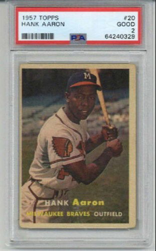 1957 TOPPS #20 HANK AARON BASEBALL CARD BRAVES LEGEND PSA 2 GREAT EARLY CARD