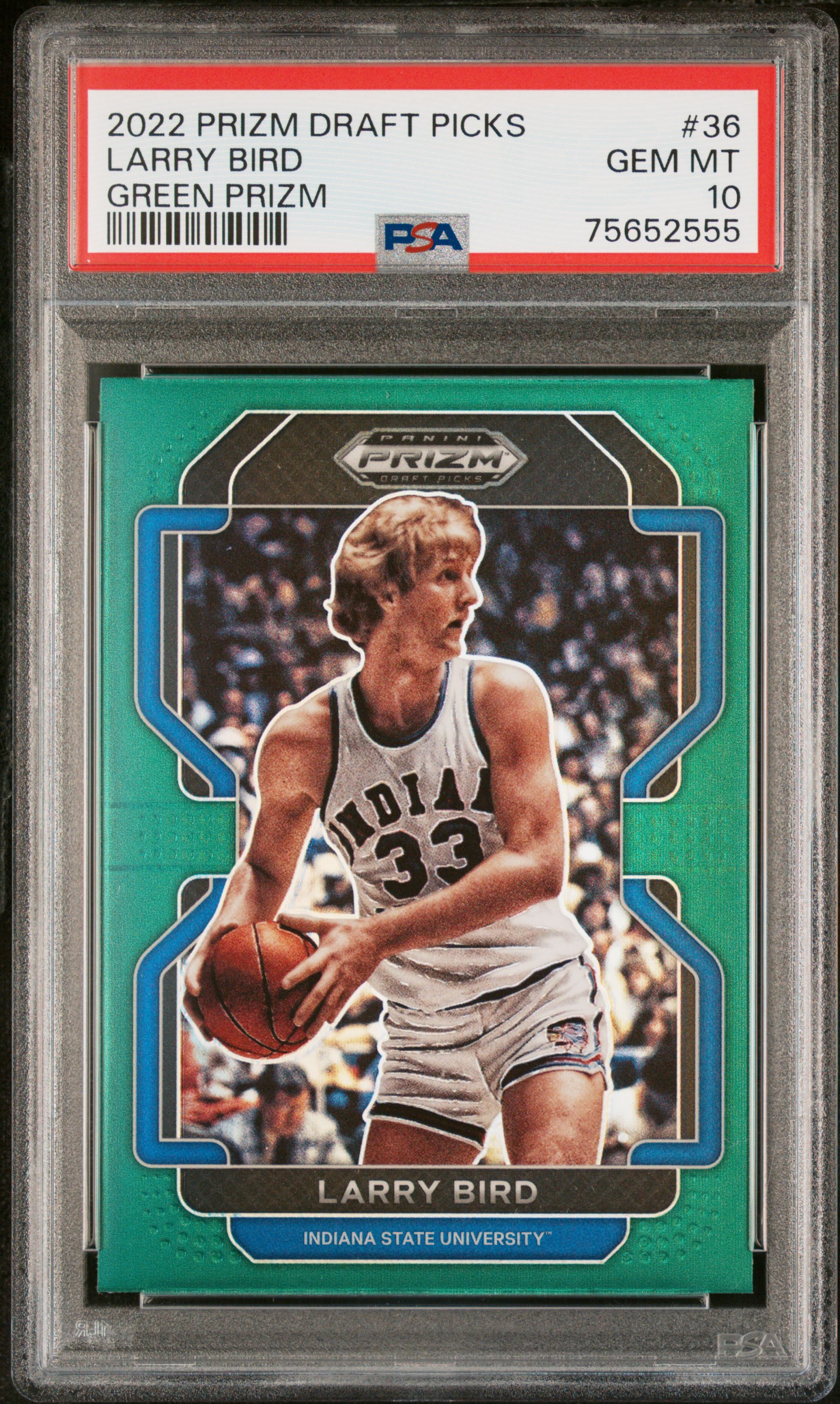 2022-23 Panini Prizm Draft Picks Larry Bird #36 Green Prizm PSA 10