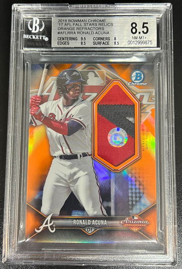2018 Bowman Chrome 12' AFL All stars Relics ORANGE REFRACTOR /25 #AFLRRA Ronald Acuna BGS 8.5