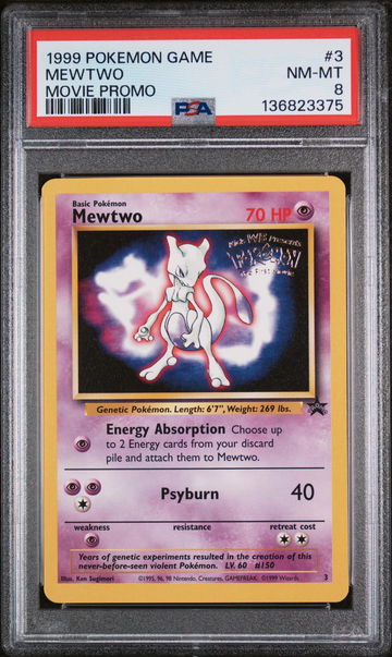 1999 Pokemon Wizards of the Coast Black Star Promo First Movie Mewtwo #3 PSA 8