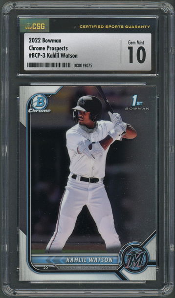 2022 Bowman Chrome Kahlil Watson RC #BCP-3 Seattle Mariners -CSG Gem Mint 10