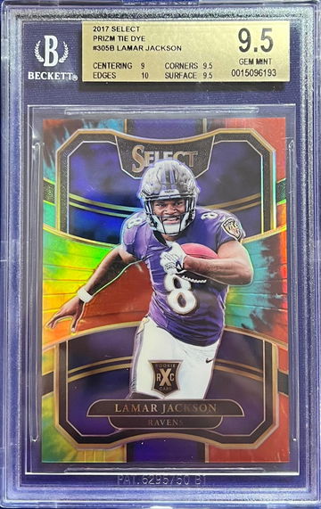 2017 Select XRC Lamar Jackson Tie Dye Prizm #/25 BGS 9.5 2018 Rookie RC