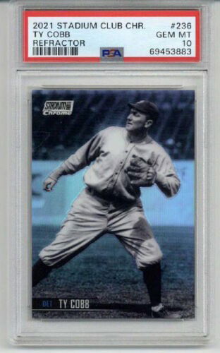2021 TOPPS STADIUM CLUB CHROME REFRACTOR #236 TY COBB TIGERS PSA 10 LOW POP