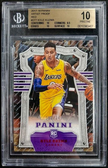 2017-18 Panini Artist Proof Red Kyle Kuzma 190/249 ROOKIE RC #277 BGS 10 POP 1 - DHL Express Air 5-6 Days with Tracking