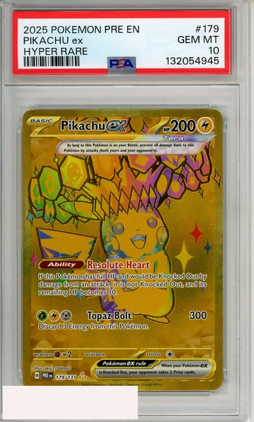 2025 POKEMON PRE EN-PRISMATIC EVOLUTIONS PIKACHU EX #179 HYPER RARE PSA 10
