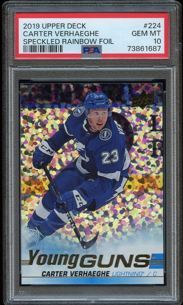 2019 Upper Deck Speckled Rainbow Carter Verhaeghe Young Guns PSA 10