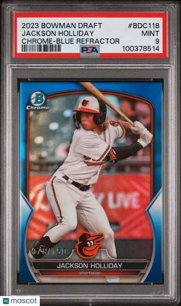 2023 Bowman Draft Jackson Holliday #BDC118 Chrome Blue Refractor /150 PSA 9