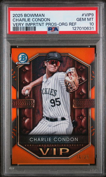 2025 Bowman Very Important Prospects Orange Refractor Charlie Condon #VIP9 /25 PSA 10