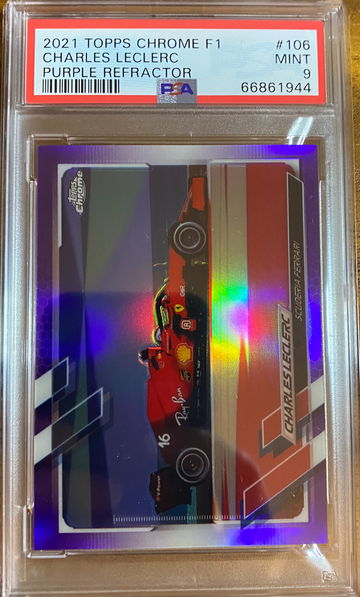 2021 TOPPS CHROME F1 CHARLES LECLERC PURPLE REFRACTOR #106 PSA 9 MINT