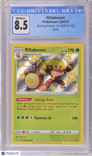 2021 Pokémon Shining Fates Rillaboom Shiny Vault CGC 8.5 #SV006/SV122