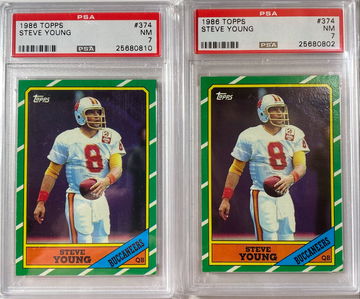 STEVE YOUNG ROOKIE LOT PSA 7 x2 1986 TOPPS #374 BUCS 49ers