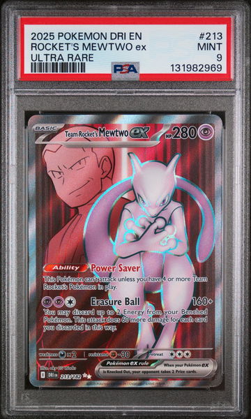 2025 Pokemon Destined Rivals Ultra Rare Team Rocket's Mewtwo Ex #213 PSA 9