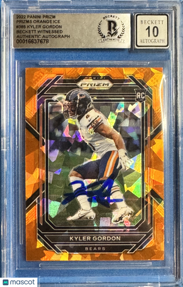 2022 Panini Prizm Kyler Gordon #385 Orange Ice Rookie BGS 10 BAS Auto 10