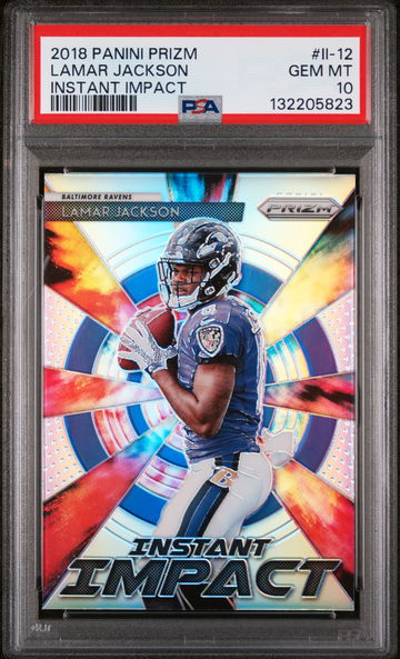 2018 Panini Prizm Instant Impact Silver Prizm Lamar Jackson #12 PSA 10