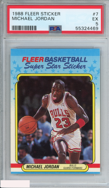 1988 FLEER STICKER MICHAEL JORDAN #7 CHICAGO BULLS HOF PSA 5 EX