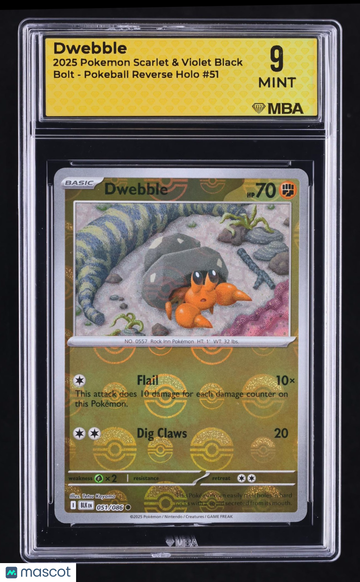 2025 Pokemon Scarlet & Violet Black Bolt Dwebble Reverse Holo MBA 9 #51