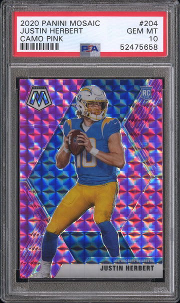 2020 Panini Mosaic Justin Herbert #204 CAMO PINK PSA 10