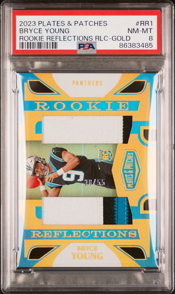 2023 Panini Plates & Patches Rookie Reflections Relics Gold Bryce Young #RR1 /55 PSA 8