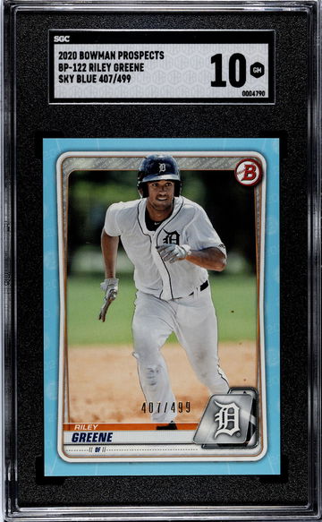 2020 Topps Bowman Prospects Sky Blue Riley Greene #BP-122 /499 SGC 10
