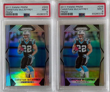 (2) - 2017 Panini Prizm Christian McCaffrey Silver Prizm RC - PSA 9