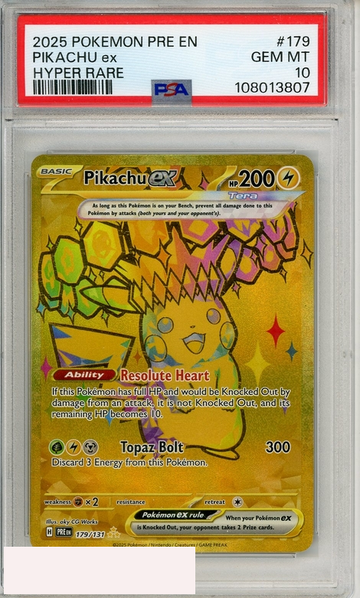 2025 POKEMON PRE EN-PRISMATIC EVOLUTIONS PIKACHU EX #179 HYPER RARE PSA 10