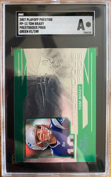 2007 Playoff Prestige Tom Brady Prestigious Pros Green Parallel 81/100 SGC AUTH