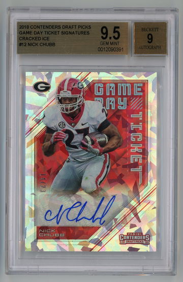 2018 Panini Contenders Draft Picks Game Day Ticket Signatures Cracked Ice Auto /23 Nick Chubb BGS 9.5 w 10 Auto