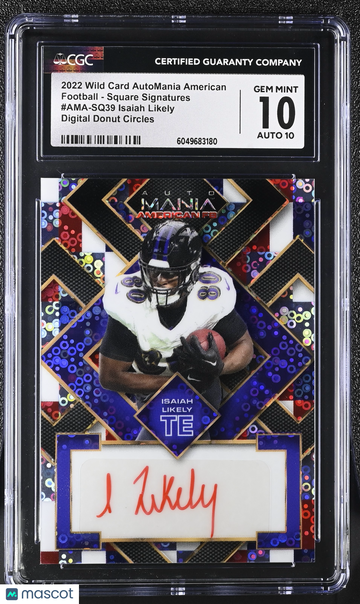 2022 Wild Card AutoMania American Isaiah Likely #AMA-SQ39 Digital Donut Circles /9 Football - Square Signatures CGC 10