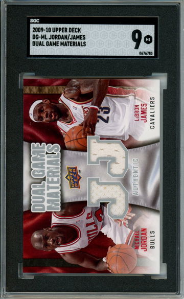 MICHAEL JORDAN LEBRON JAMES 2009 Upper Deck Dual Game Materials #DG-ML SGC 9 MINT
