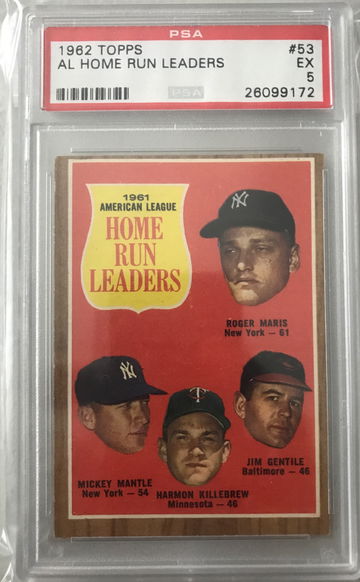 1962 Mickey mantle killebrew Maris hr leaders Topps psa 5 