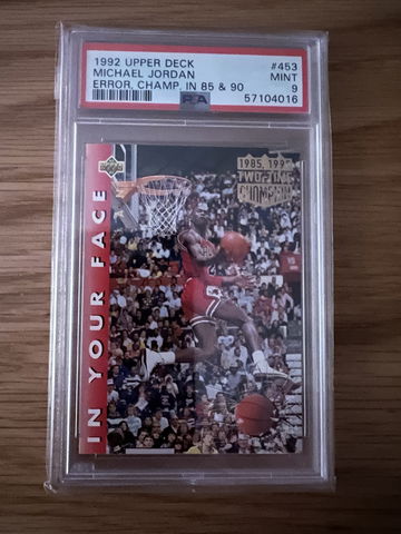 1992 Upper Deck Michael Jordan #453 Error, Champ. in 85 & 90 PSA 9