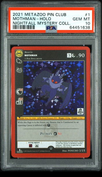 🦋 2021 Metazoo Pin Club X Nightfall Mystery Collection 1 Mothman-Holo PSA 10 🦁
