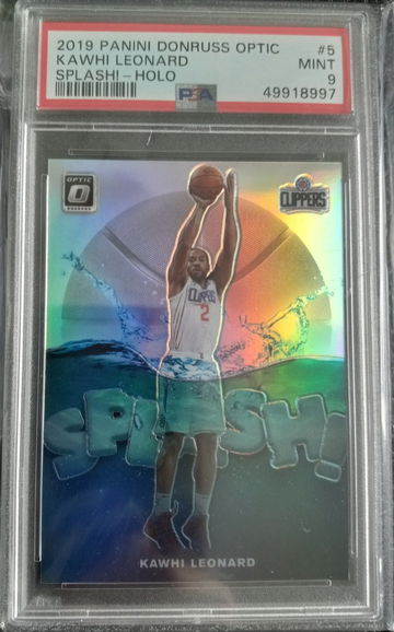 Kawhi Leonard 2019-20 Optic SILVER SPLASH HOLO PRIZM #5. PSA 9. LA Clippers