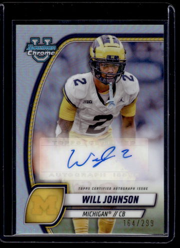 2024 Topps Bowman U Chrome Refractor Will Johnson #PA-WJO Auto /299