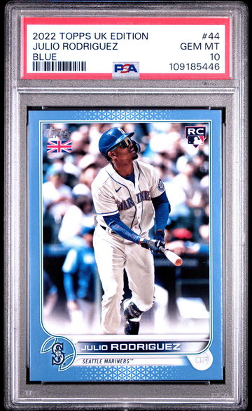 2022 Topps UK Edition Blue Julio Rodriguez #44 RC /75 PSA 10