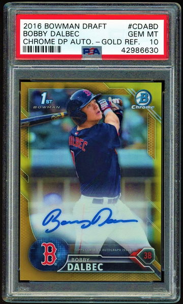 2016 Bowman Chrome BOBBY DALBEC Gold Refractor Auto RC #42/50 PSA 10 Boston Red Sox POP 8