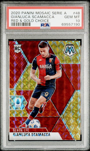 2020 Panini Mosaic Serie A #48 Gianluca Scamacca Red & Gold Choice #47/88 PSA 10