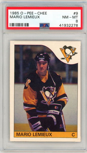 1985 OPC Mario Lemieux Rookie #9 PSA 8