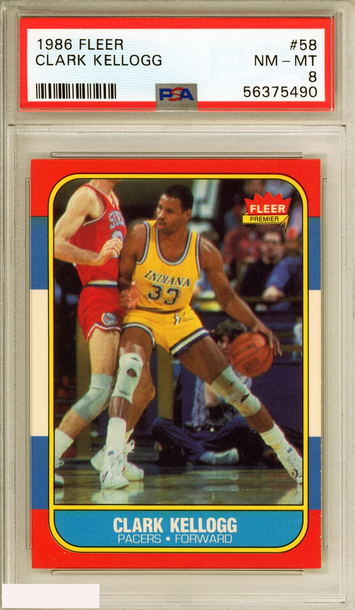 1986 FLEER CLARK KELLOGG #58 INDIANA PACERS PSA 8 NM-MT