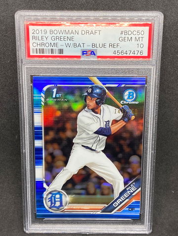 Riley Greene 2019 1st Bowman Chrome Draft Blue Refractor /150 Psa 10