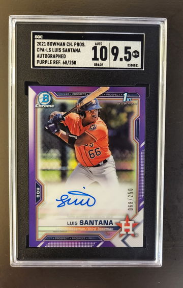 Luis Santana #CPA-LS 2021 1st Bowman Chrome Purple Ref. Auto /250 SGC 9.5