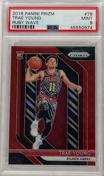2018-19 Prizm Trae Young Ruby Wave Prizm Rookie RC #78 PSA 9 MINT
