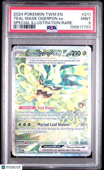 Twilight Masquerade Teal Mask Ogerpon EX PSA 9 #211